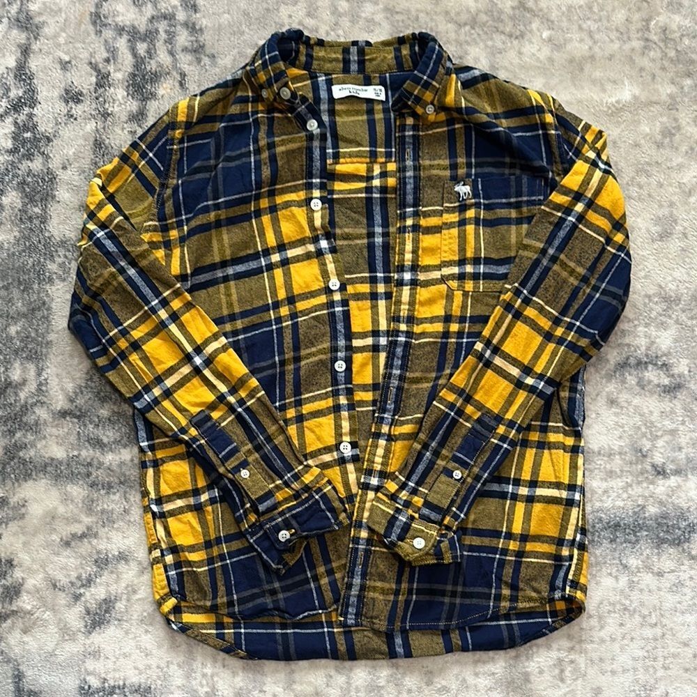 Abercrombie Kids Yellow and Blue Plaid Button-Up Shirt